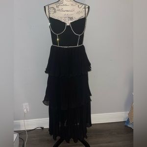 SELF PORTRAIT TIERED BLACK DRESS